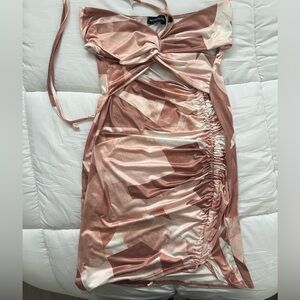 PrettyLittleThing Strapless Pink and Cream Dress